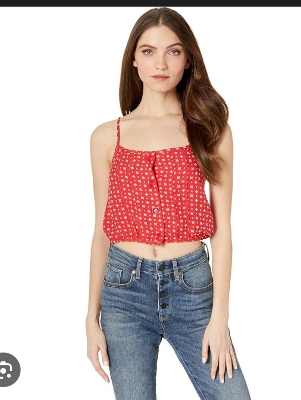 Volcom Red Button-Front Crop Cami